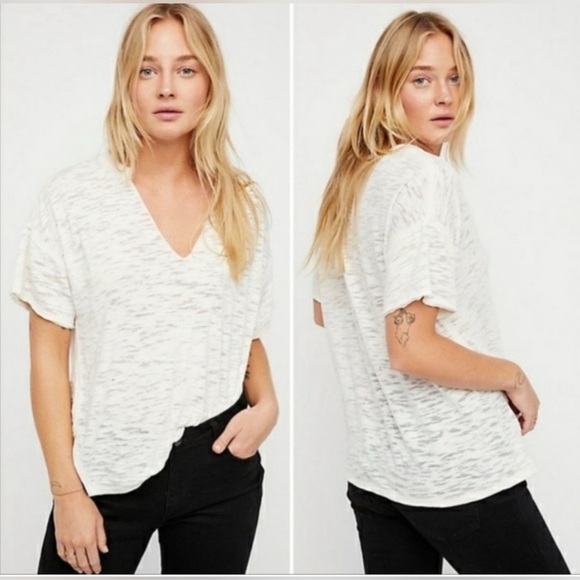 FP WE THE FREE Maddie Burnout Short Sleeve Slouchy Relaxed Fit Tee Cream Beachy - Picture 2 of 13